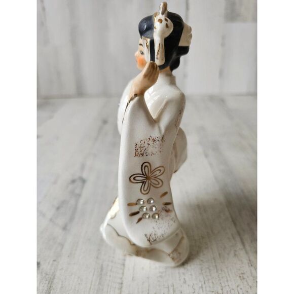 Lefton 10248 geisha shield girl lady dancing dress Monk rhinestone figurine stat - Picture 2 of 9